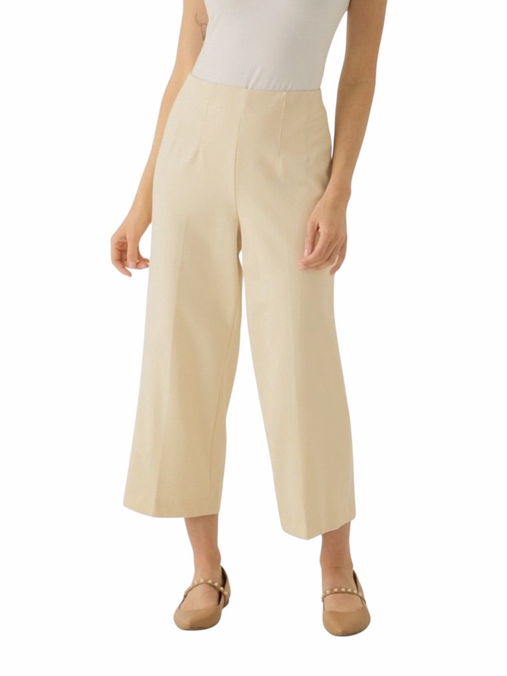 Anne Klein Crepe Wide Leg Crop Pants Pull On High Rise Parchment Ivory XL NEW - Picture 4 of 13